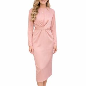 {ASOS} Satin Pink Long Sleeve Midi Dress